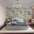 Cozy Kids Bedroom With Colorful Floral Wallpaper And Desk