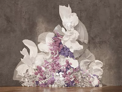 Banquet Hall Interior Decor With Stunning White Purple Floral Arrangement 3d model