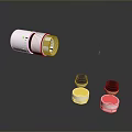 Metallic Transparent Cylindrical Components With Black Top Covers And Clear Bases