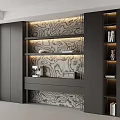 Modern Wine Cabinet With Patterned Backdrop Open Shelves And LED Lighting 3d model
