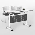 Modern Meeting Room Interior With Mobile White Table Laptop Cup And White Backrest Chairs