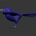 Blue Crow With Spread Wings Flying On Gray Background Showing Reflection 3d model