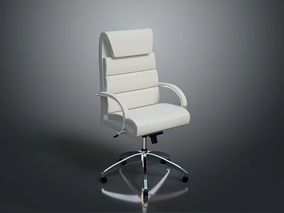 White Modern Office Chair Featuring Layered Backrest And Silver Metal Base With Wheels 3d model