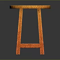 Orange Wooden Stool With Round Seat And Intricate Carved Patterns Design