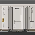 Modern Shower Sauna Interior With Glass Partitions And Multiple Shower Fixtures