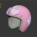 Cute Pink Helmet With Heart Shaped Goggles And White Star Patterns