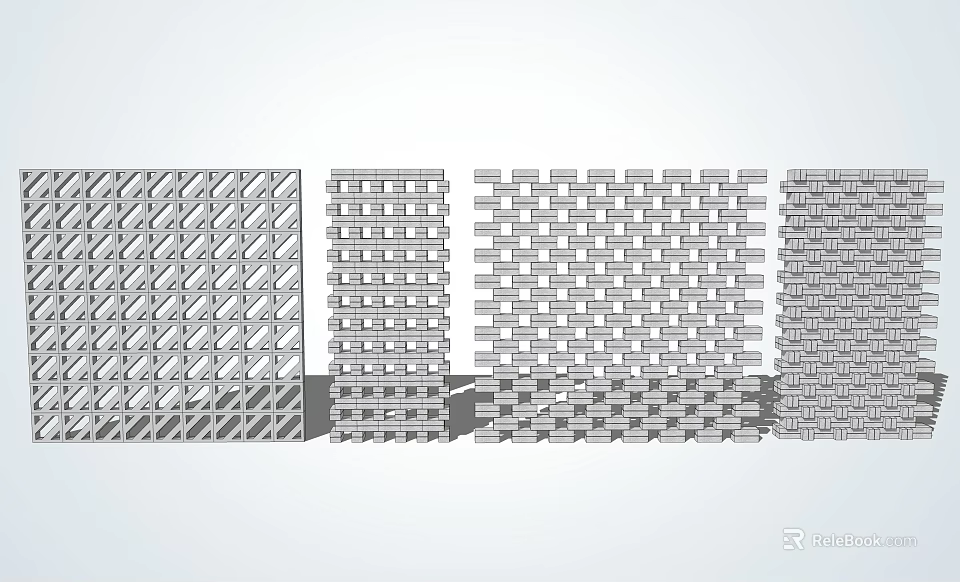 Modern Decorative Feature Wall With Various Grid Patterns And Lattice Designs 3d model