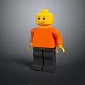 Lego Toy Figure With Yellow Head Orange Shirt Black Pants And Smiling Face