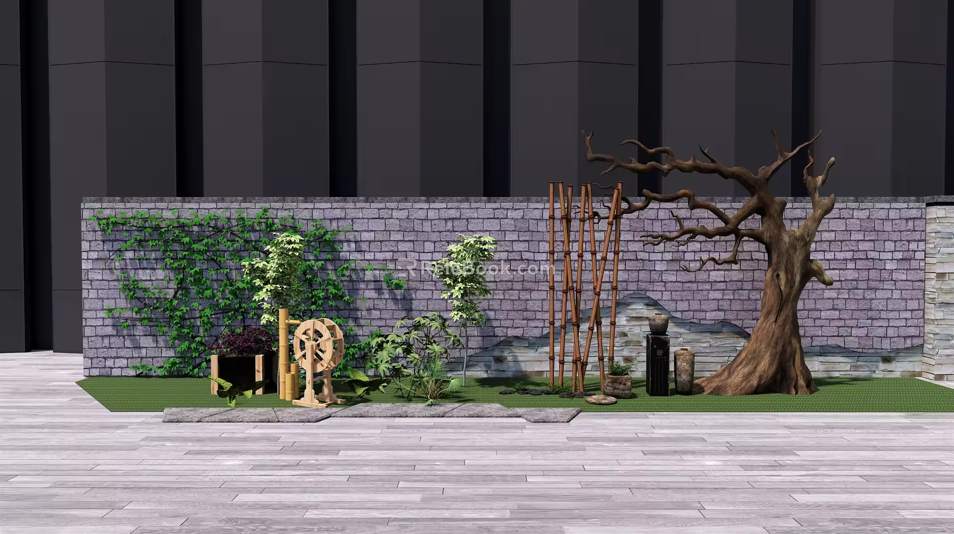 New Chinese style landscape sketch courtyard landscape 3d model