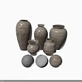 Ceramic Vessels With Floral Patterns In Assorted Sizes And Neutral Tones 3d model