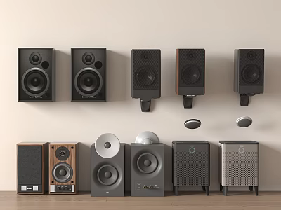 Modern Wall Mounted And Floor Standing Speakers With Various Designs And Styles 3d model