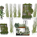 Decorative Multi Tier Shelving Units With Vertical Metal Frames And Indoor Greenery Plants