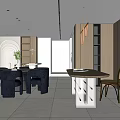 Modern Restaurant Interior With Gray Velvet Chairs Green Plants And Wooden Decor