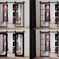 Modern Sliding Barn Door With Glass Panel And Black Metal Frame For Interior Design