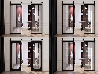 Modern Sliding Barn Door With Glass Panel And Black Metal Frame For Interior Design 3d model