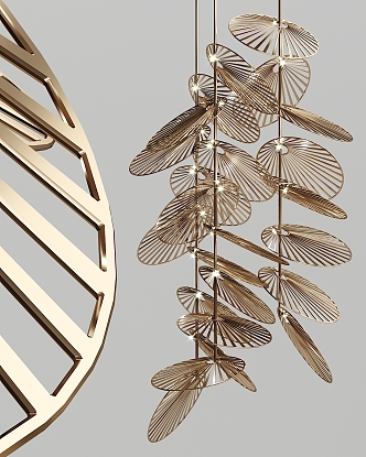 Modern Alien Chandelier Golden Leaf Chandelier 3d model