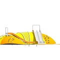 Fun Yellow Fruit Shaped Playground Equipment With Silver Slides And Colorful Dots
