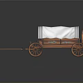 Vintage Wooden Covered Wagon with White Canvas Cover and Large Spoked Wheels