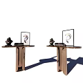 Modern Wooden Console Table With Black Sculpture And Abstract Art Decor