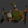 Fantasy Green Creature Character with Orange Horns Green Skin Holding Axe Wearing Armor