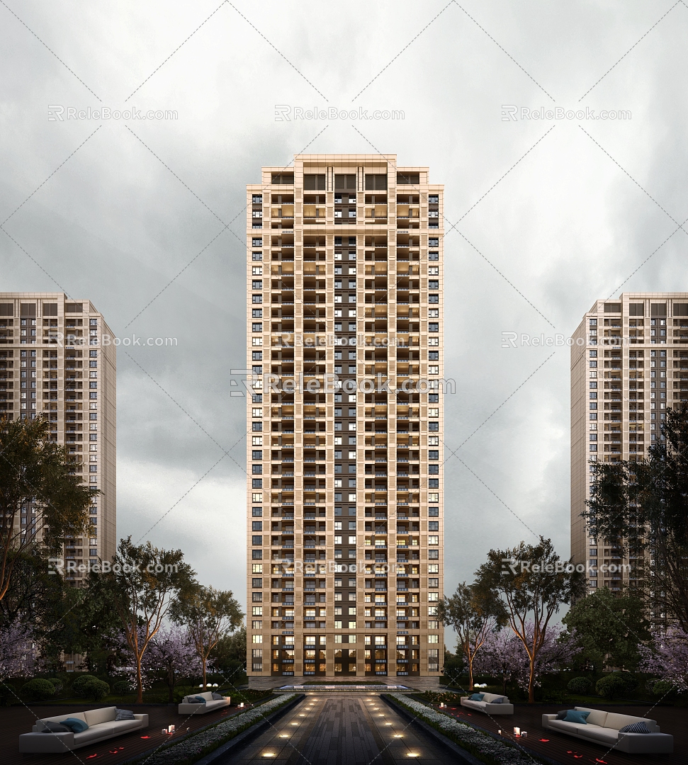 modern high-rise residential district 3d model