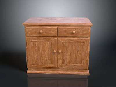 Natural Wooden Cabinet With Two Top Drawers And Double Doors Wood Grain Surface 3d model