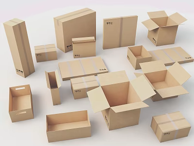 Various Sizes Cardboard Boxes For Household Storage With Open And Closed Designs 3d model