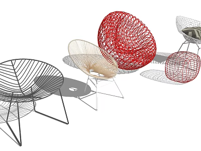 Modern Woven Outdoor Chairs With Metal Frame In Red Beige And Black Colors 3d model