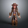 3D Pirate Character Model With Hat Long Hair Brown Coat And Boots
