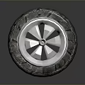 Car Tire With Silver Metallic Wheel Rim And Textured Tread Close-up View