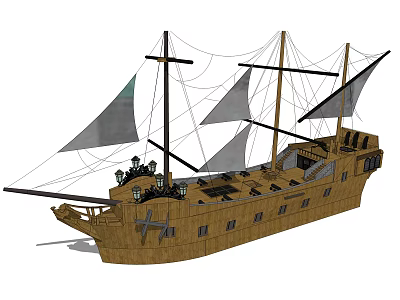 Modern sailing wooden ship pirate ship 3d model