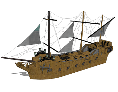 Modern sailing wooden ship pirate ship 3d model