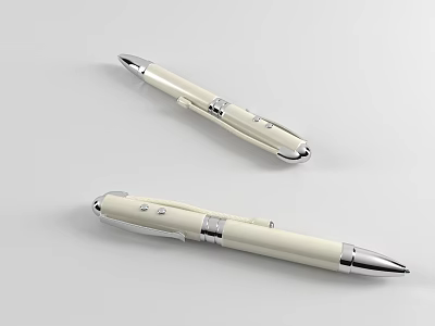 Stylish White Retractable Pens With Silver Accents And Metal Clips On Light Surface 3d model