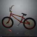 Red Bicycle With Yellow Graphics Black Seat And Yellow Spoke Wheels On Gray Background