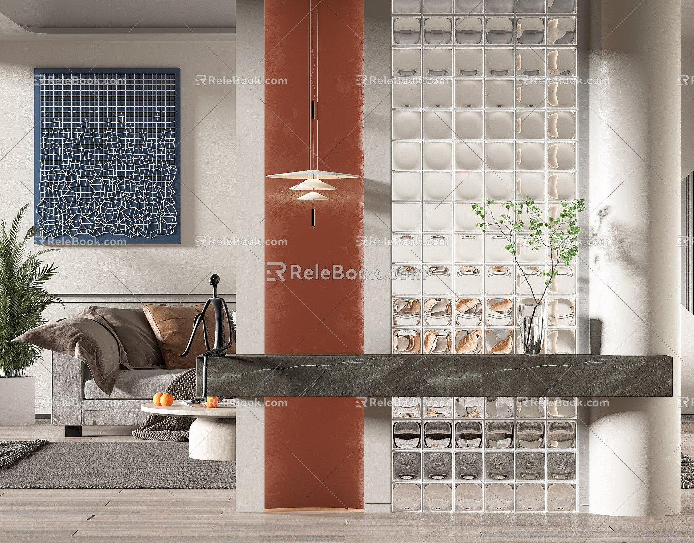 Modern glass brick porch partition 3d model