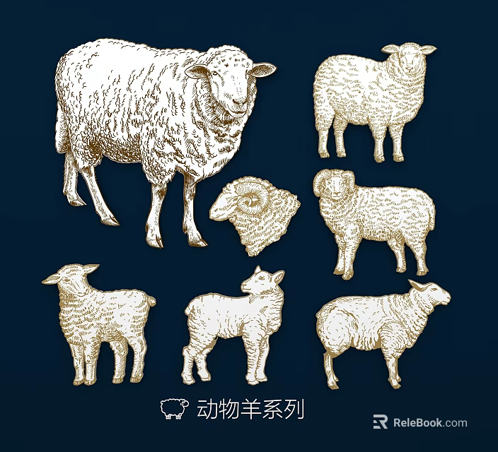 Artistic Wall Decor Featuring Sheep Series With Different Poses And Detailed Illustrations 3d model 