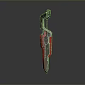 Futuristic Sci Fi Sword With Metallic Silver Finish And Bold Red Accents Details