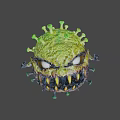 3D Rendered Virus Model With Green Spikes Yellow Green Surface Menacing Eyes And Sharp Fangs