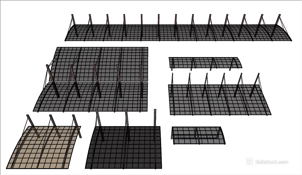 Outdoor Sunshade Structures With Grid Frames And Various Size Components 3d model