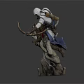 Detailed Assassin Game Character Statue With White Hood Arrow Quiver Standing On Tree Branch