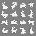 Cute White Rabbit Silhouette Wall Decor with Various Patterns for Home Interior 3d model