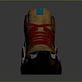 High Top Brown Orange Blue Red Sneakers With Patterned Sole And Fabric Design