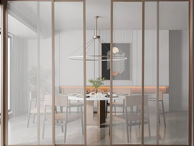 Modern Sliding Glass Doors in Elegant Dining Room Interior Design with Frames 3d model