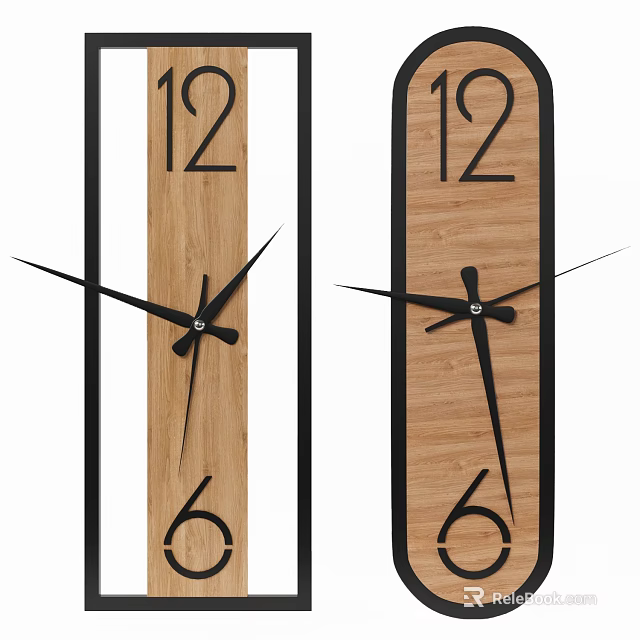 Modern Wooden Wall Clocks With Black Frame And Black Hands Showing 12 And 6 Numbers 3d model 