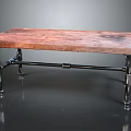 Modern Industrial Table With Sturdy Rustic Wooden Top And Metal Pipe Legs Design