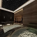 Luxurious SPA Sauna Interior With Stone Walls Bathtubs Water Features And Starry Ceiling