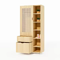 Wooden Storage Cabinet Shelf with Drawers Open Shelves and Grid Door