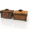 Two Chinese Style Wooden Desks With Decorative Drawers And Inkstone On Top