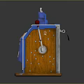 Vintage Slot Machine Blue And Wooden Design With Decorative Motifs Lever Buttons And Coin Slot