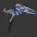 Robot Action Figure With White Blue Red Armor Standing In Action Pose And Long Sword